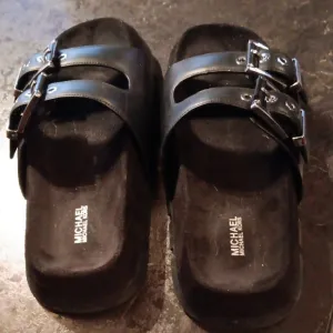 Michael Kors Black Slide Sandals with Buckle Straps