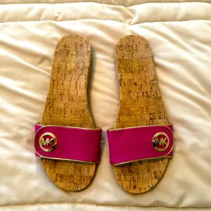 Michael Kors Pink Cork Sandals with Gold Accents