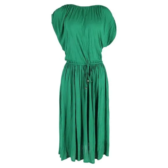 Michael Kors Tie Waist Midi Dress in Green Cotton
