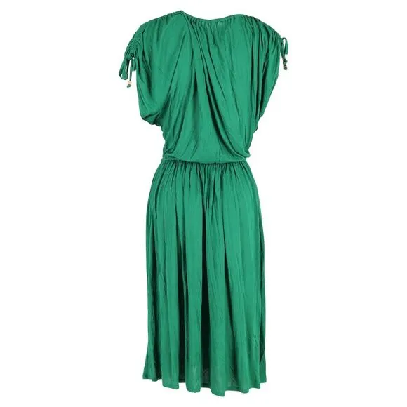 Michael Kors Tie Waist Midi Dress in Green Cotton