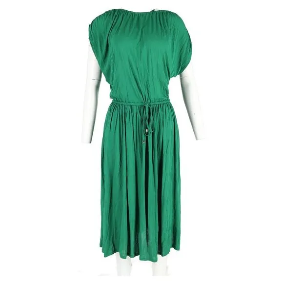 Michael Kors Tie Waist Midi Dress in Green Cotton