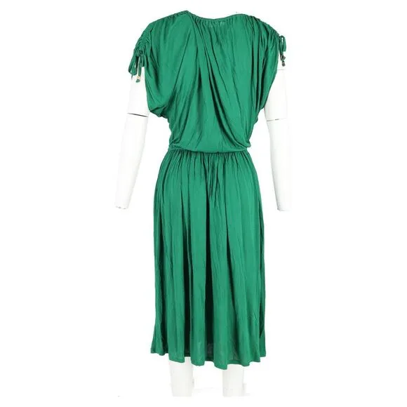 Michael Kors Tie Waist Midi Dress in Green Cotton