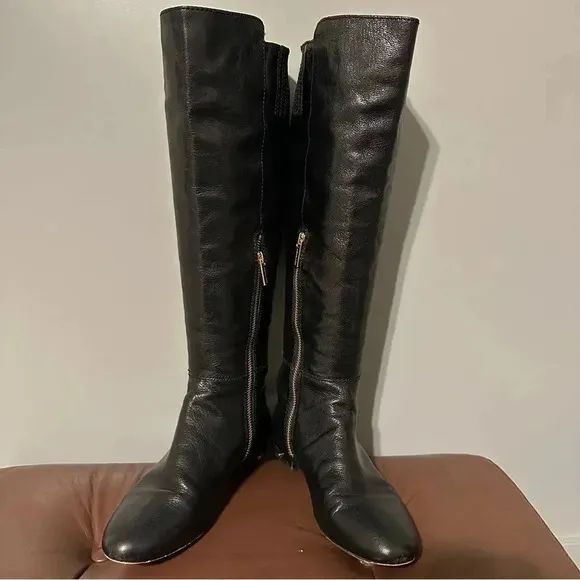 Michael Kors Womens Ailee Riding Boots Black Leather Knee High Studded 6.5