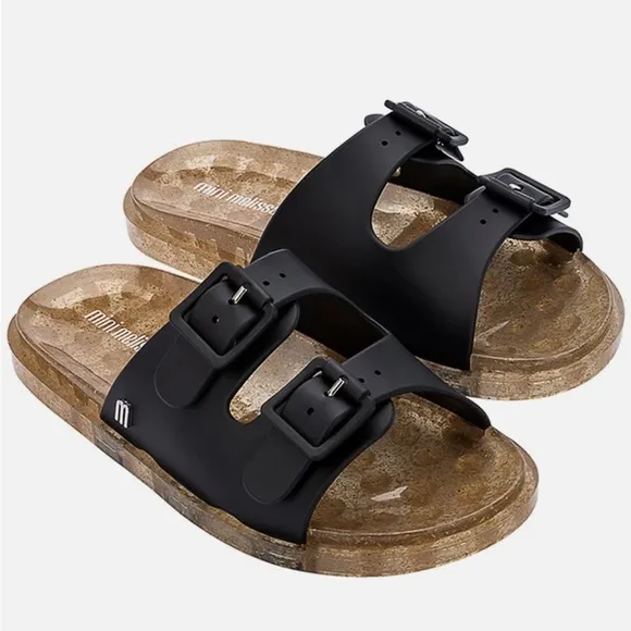 Mini Melissa Black Double Buckle Sandals