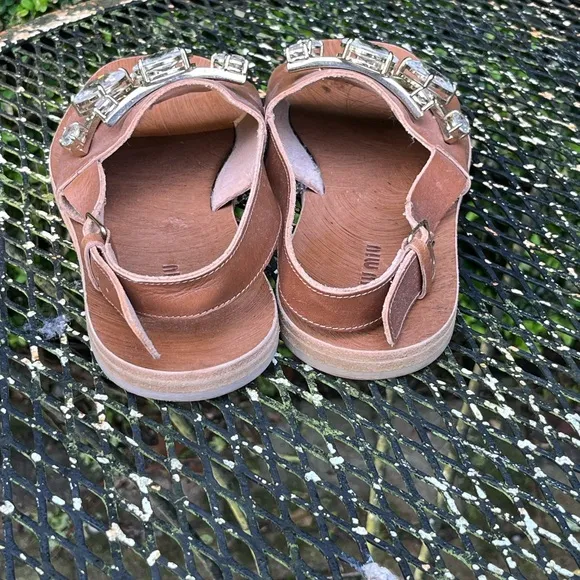 Miu Miu Brown Crystal Embellished Sandals