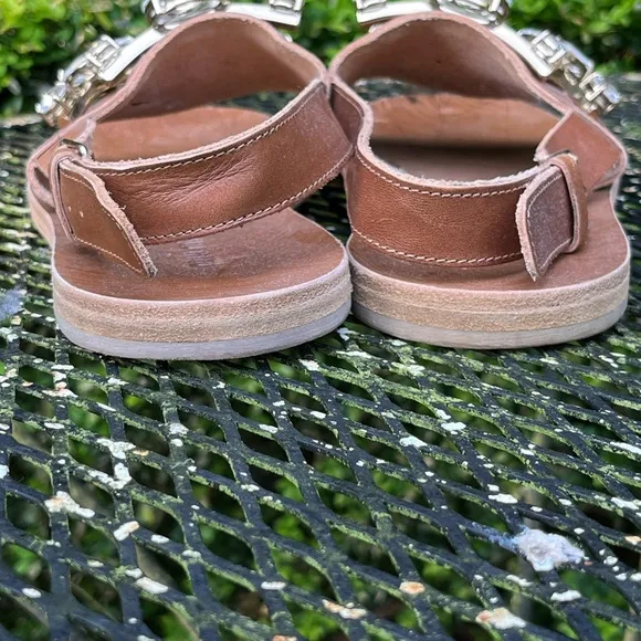 Miu Miu Brown Crystal Embellished Sandals
