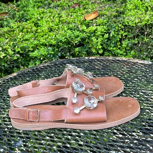 Miu Miu Brown Crystal Embellished Sandals