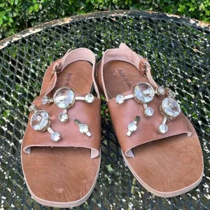 Miu Miu Brown Crystal Embellished Sandals