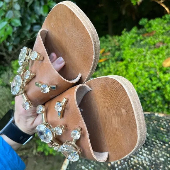 Miu Miu Brown Crystal Embellished Sandals