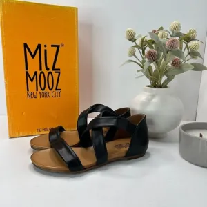 Miz Mooz Ainsley Leather Comfort Casual Flat Black Slip On Sandals Women's 6