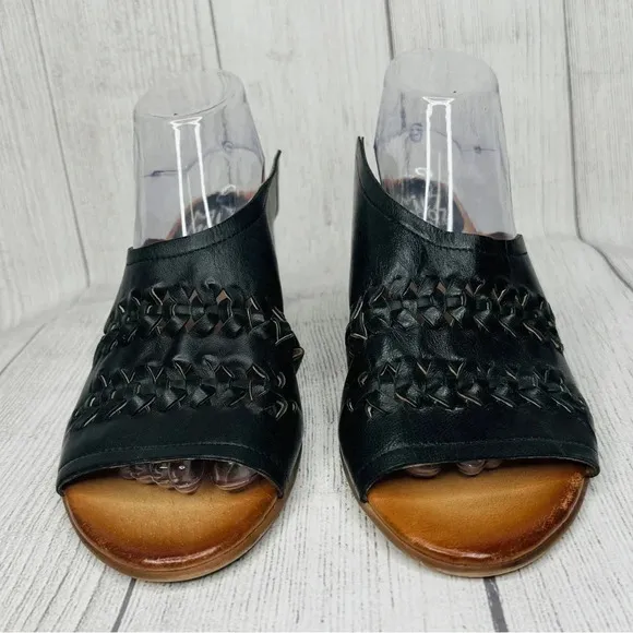 Miz Mooz Black Leather Slide Heeled Sandals Briar Size 42 Wide