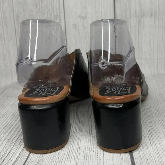 Miz Mooz Black Leather Slide Heeled Sandals Briar Size 42 Wide