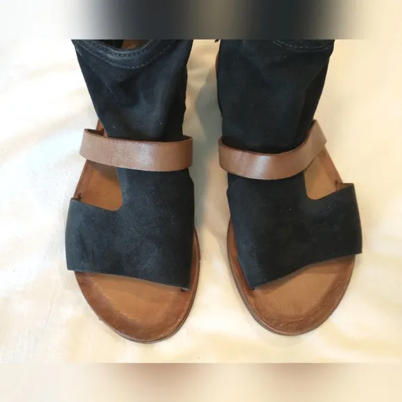 Miz Mooz Finney Suede Sandals - 37 &amp; 40 WIDE EU - Black Suede - NWOB