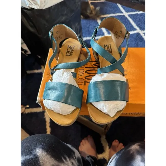 Miz Mooz Women's Aster Flat Sandal Size 8.5 Marine Leather