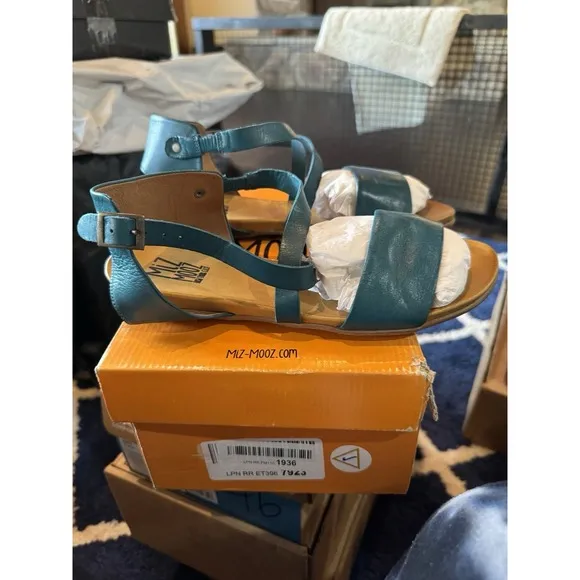 Miz Mooz Women's Aster Flat Sandal Size 8.5 Marine Leather
