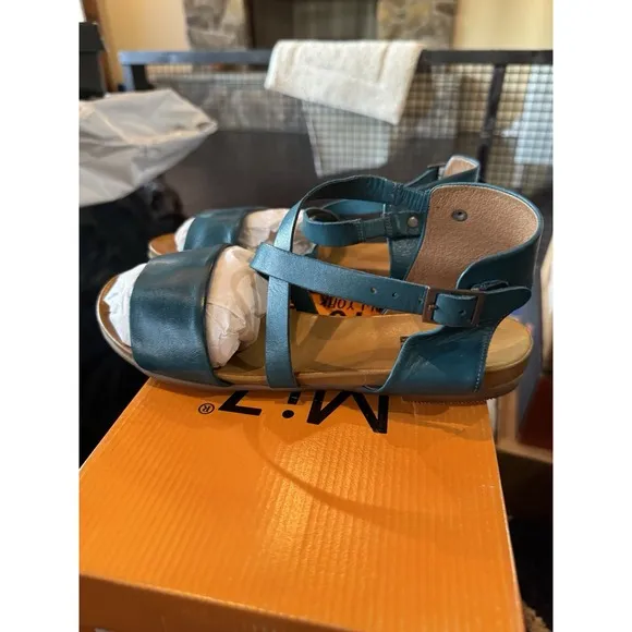 Miz Mooz Women's Aster Flat Sandal Size 8.5 Marine Leather