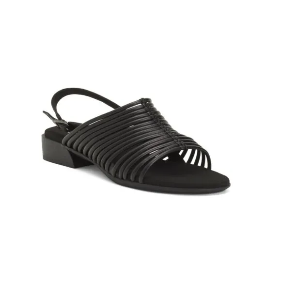 MUNRO Black Leather Celia Comfort Sandals
