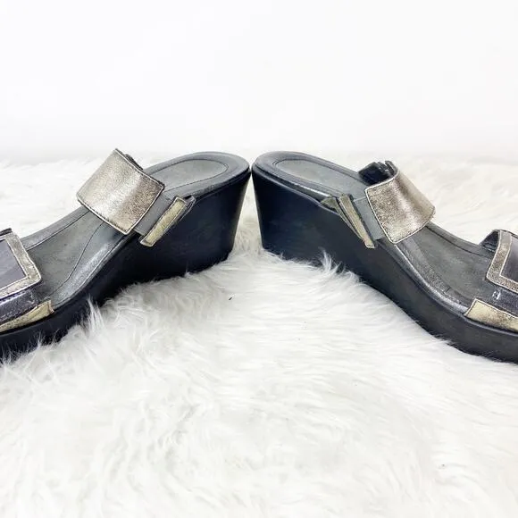Naot 40 EU 9.5 US Womens Brown Metallic Leather Slide Comfort Wedge Sandals