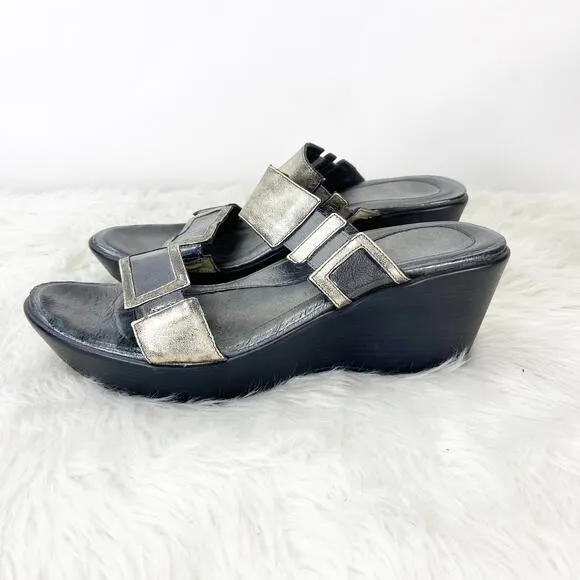 Naot 40 EU 9.5 US Womens Brown Metallic Leather Slide Comfort Wedge Sandals