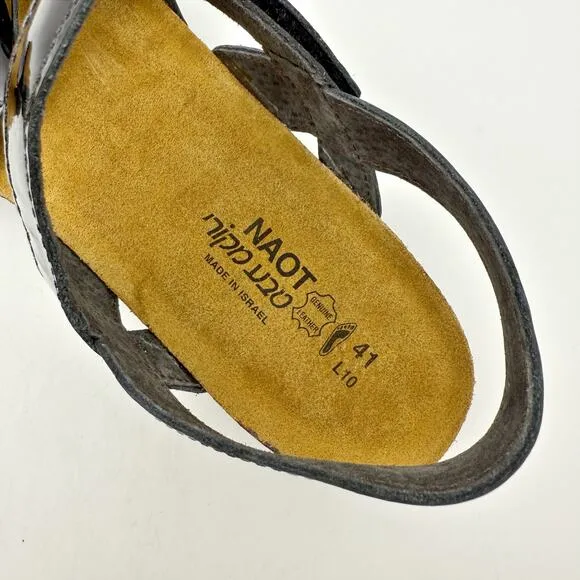 Naot Womens Kayla Sandals EU 41 US 10 Brown Black Patent Leather NIB