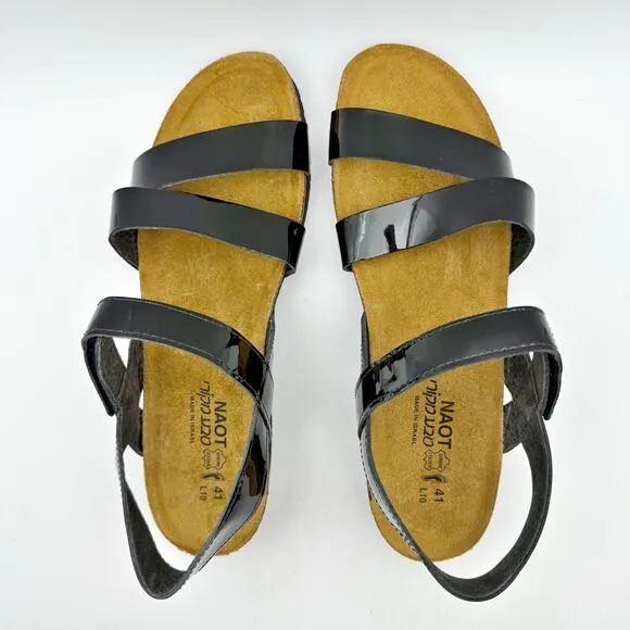 Naot Womens Kayla Sandals EU 41 US 10 Brown Black Patent Leather NIB