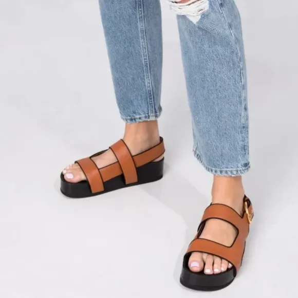 NEOUS BROWN CHER 50 FLATFORMLEATHER SANDALS Brown/Black Women's