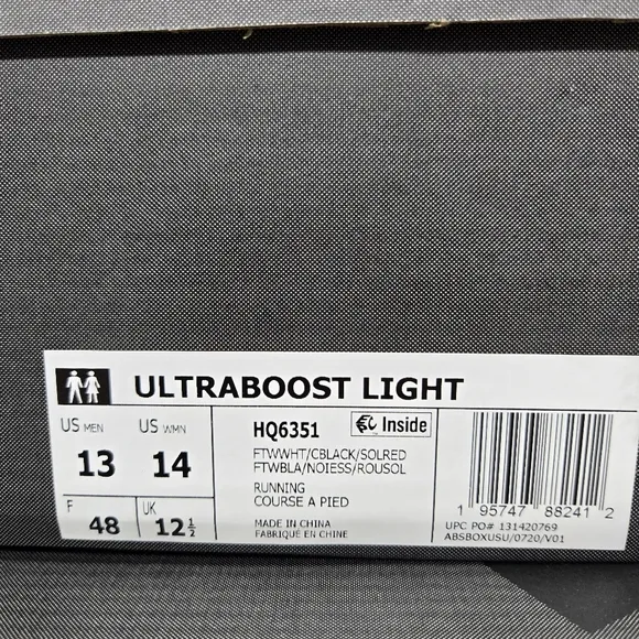 New adidas Ultra Boost Light HQ6351 White Black Solar Red Men’s Shoes Size 13