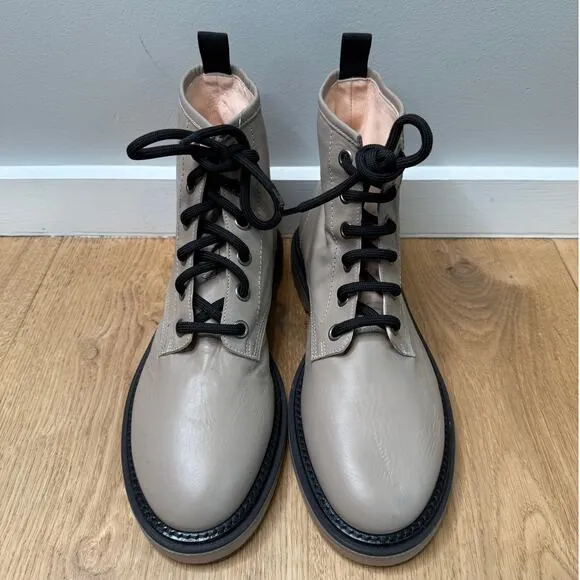 NEW AGL Attilio Giusti Leombruni Moreen Lace-Up Gray Leather Ankle Combat Boots