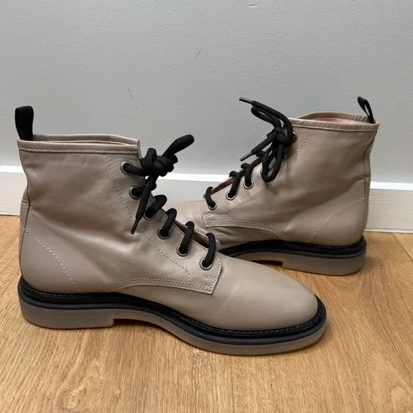 NEW AGL Attilio Giusti Leombruni Moreen Lace-Up Gray Leather Ankle Combat Boots