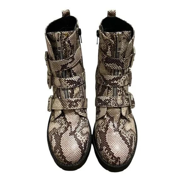 New BP Lilly Nordstrom Snakeskin Strappy Buckle Chunky Platform Combat Boots