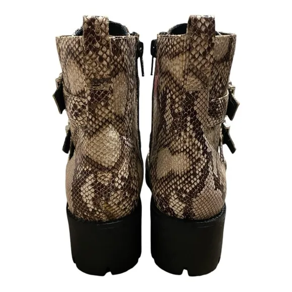New BP Lilly Nordstrom Snakeskin Strappy Buckle Chunky Platform Combat Boots