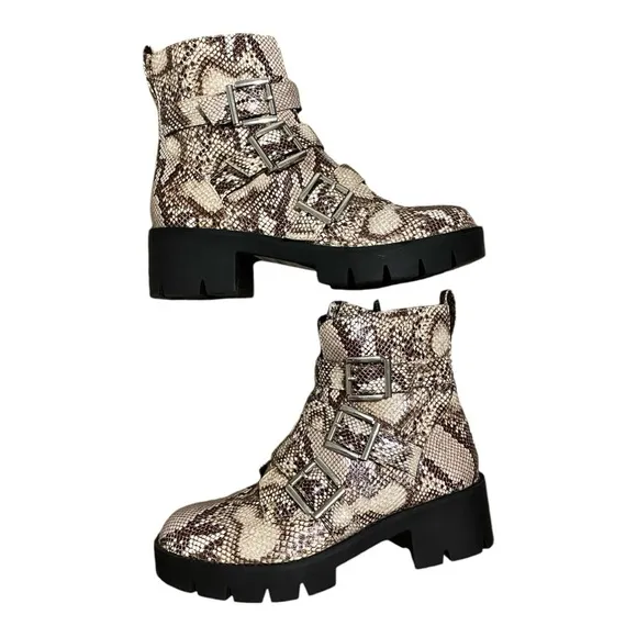 New BP Lilly Nordstrom Snakeskin Strappy Buckle Chunky Platform Combat Boots
