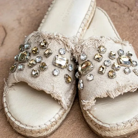 NEW CHOCOLAT BLU Ellis Slide Sandals Natural Raffia for women 563tn