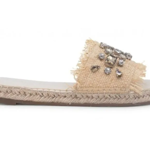 NEW CHOCOLAT BLU Ellis Slide Sandals Natural Raffia for women 563tn