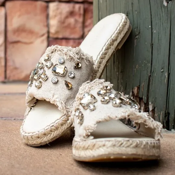 NEW CHOCOLAT BLU Ellis Slide Sandals Natural Raffia for women 563tn
