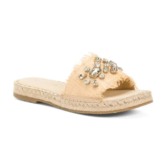 NEW CHOCOLAT BLU Ellis Slide Sandals Natural Raffia for women 563tn