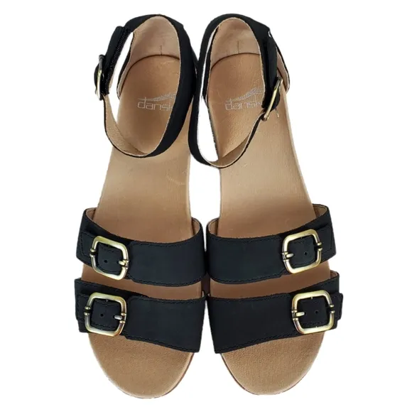 New Dansko Astrid wedge strappy nubuck comfort black wedge sandals