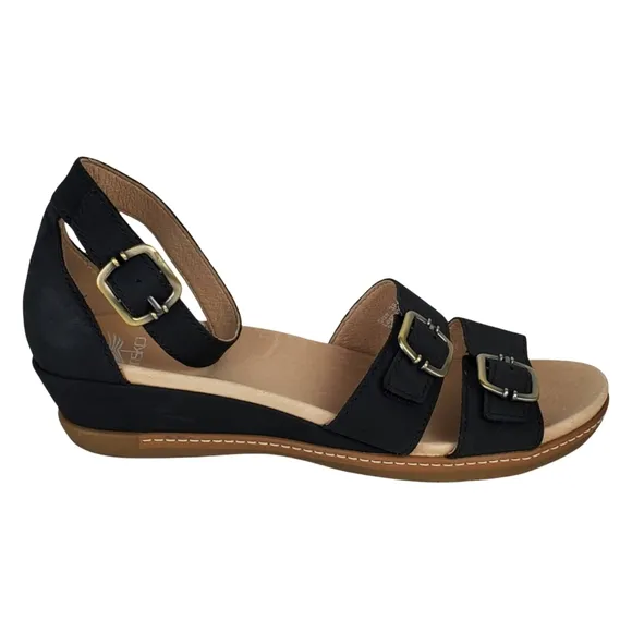 New Dansko Astrid wedge strappy nubuck comfort black wedge sandals