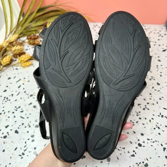 NEW Earth Origins Black Pisa Chatham Low Wedge Leather Women’s Sandals Sz 11W