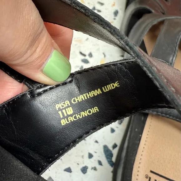 NEW Earth Origins Black Pisa Chatham Low Wedge Leather Women’s Sandals Sz 11W