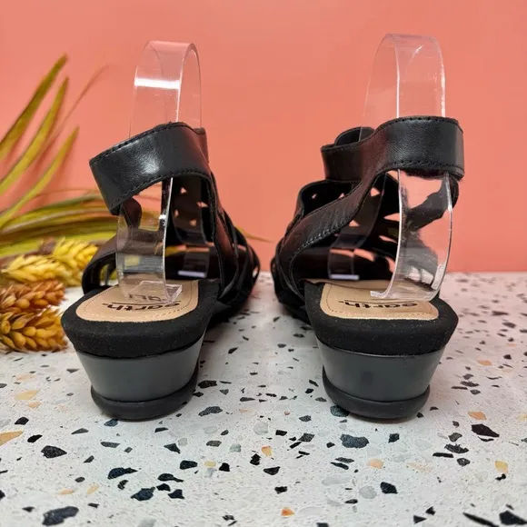 NEW Earth Origins Black Pisa Chatham Low Wedge Leather Women’s Sandals Sz 11W
