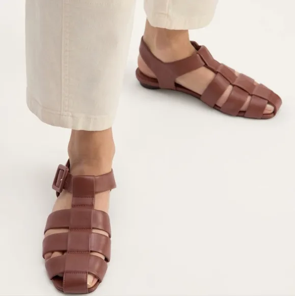 NEW Everlane The Day Brown Leather Fisherman Sandals Rum