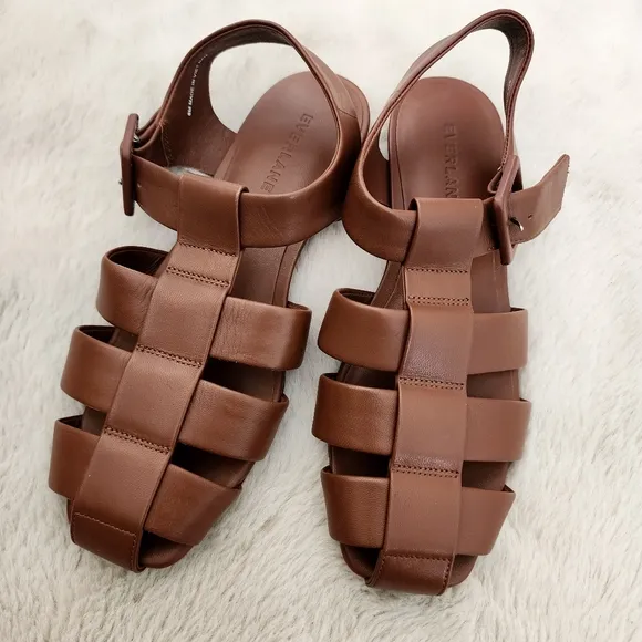 NEW Everlane The Day Brown Leather Fisherman Sandals Rum