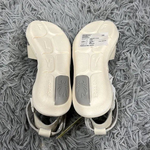 NEW • Fly London • Mafi Ankel Strap Leather Sandals Off White 36 / 6 Womens