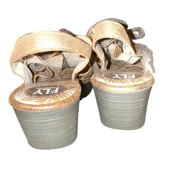 New ▶️ Fly London ◀️ Metallic Yoti Multi-Strap Lace-up  Wedge Sandals