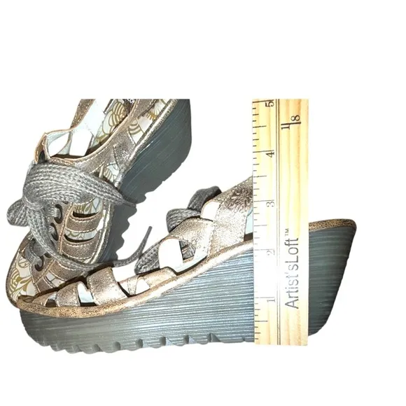 New ▶️ Fly London ◀️ Metallic Yoti Multi-Strap Lace-up  Wedge Sandals