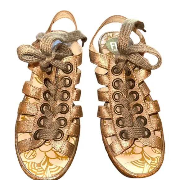 New ▶️ Fly London ◀️ Metallic Yoti Multi-Strap Lace-up  Wedge Sandals