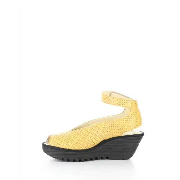 NEW FLY LONDON women's yala376fly perf wedge sandal in bumblebee
