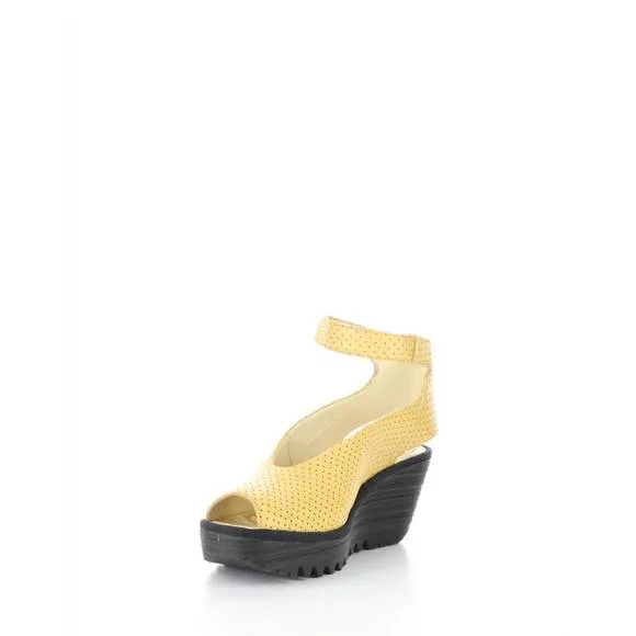 NEW FLY LONDON women's yala376fly perf wedge sandal in bumblebee