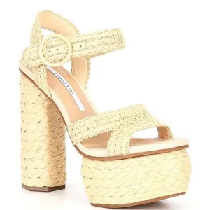 NEW Gianni Bini Pelle Raffia Platform Sandals in Blonde Natural Sz. 10